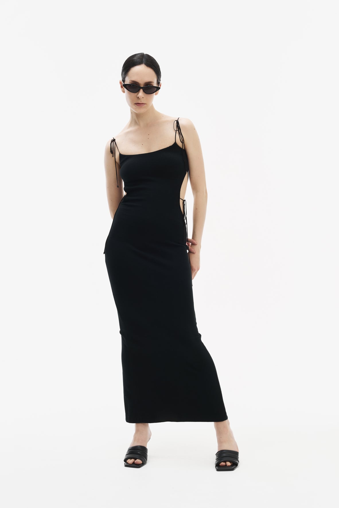 SHUN strap long dress black ストラップロングドレス
